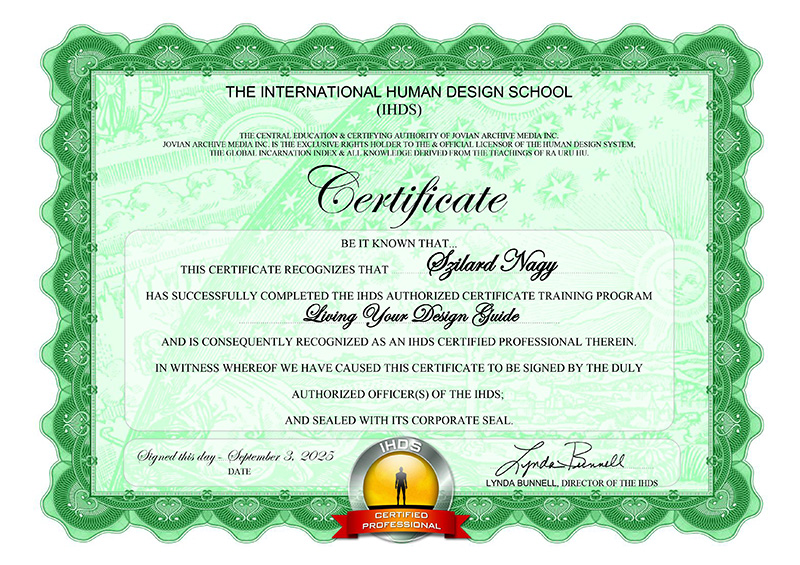 IHDS Living Your Design Guide Zertifikat - Szilard Nagy