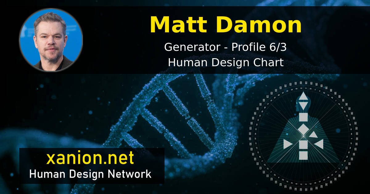 Matt Damon Human Design – 6/3 Generator | Chart Analysis